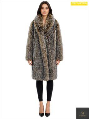 Luxury Two-Tone Faux Fur Long Coat Full Length Plush Winter Outerwear